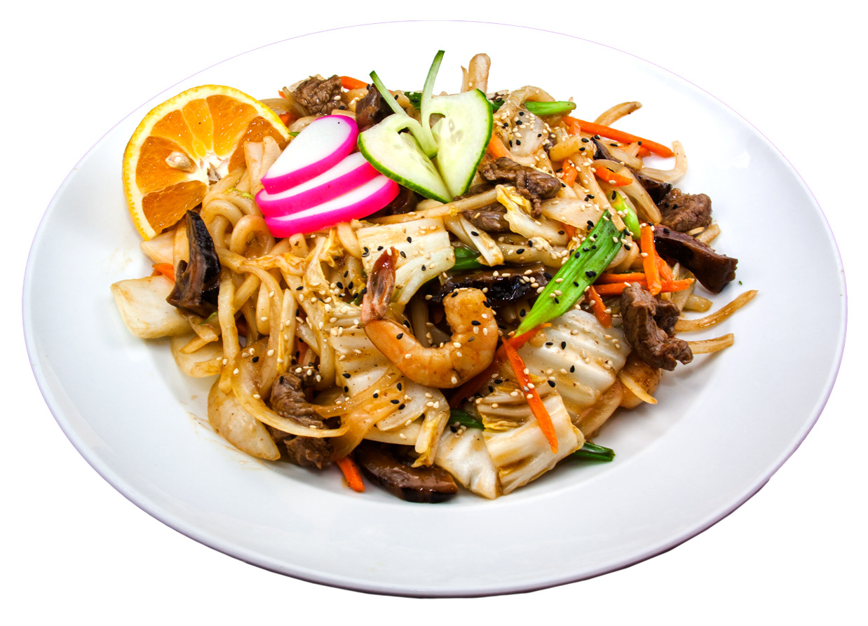 Order Beef and Shrimp Yaki Udon food online from Sushi Boat Town store, San Jose on bringmethat.com