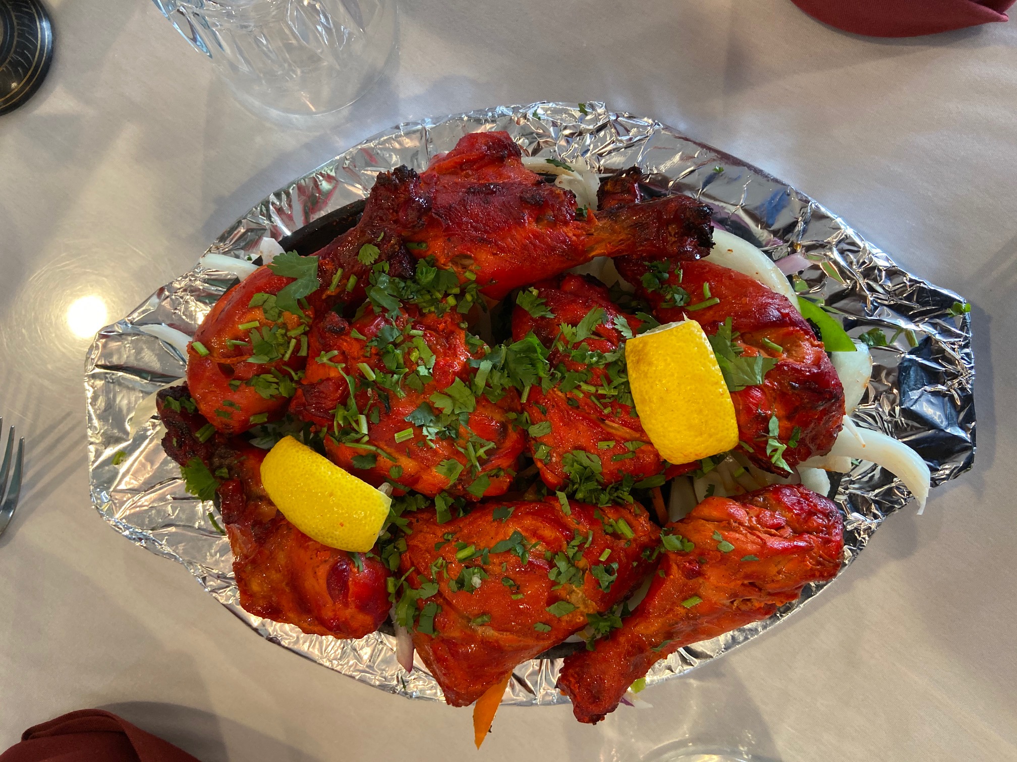 Order 26. Tandoori Chicken food online from Amber Indian Restaurant store, Indianapolis on bringmethat.com