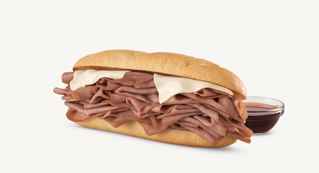 Order French Dip and Swiss 1/2 lb. with Au Jus food online from Arby's #5327 store, Chicago on bringmethat.com