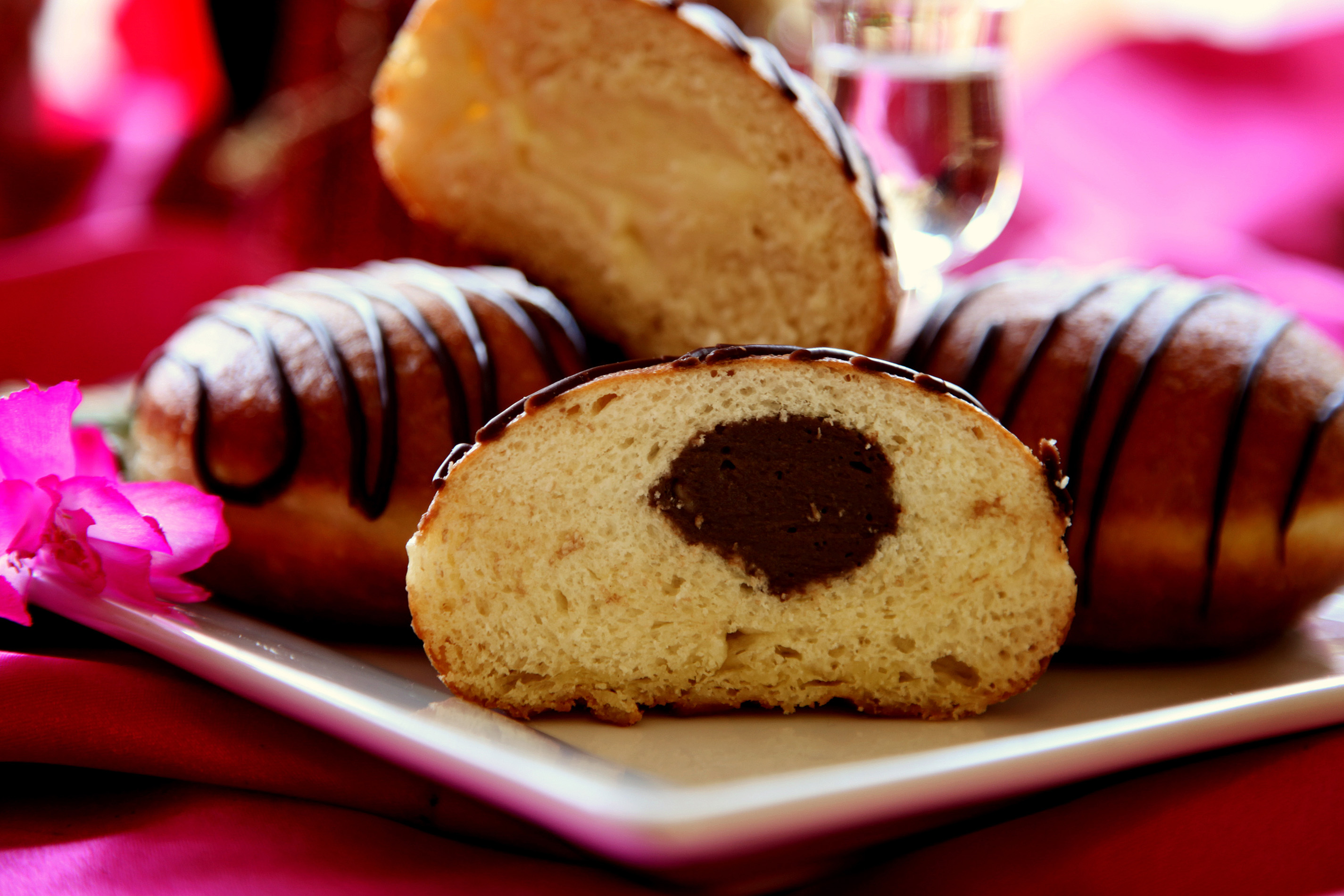 Order Jameson Whiskey Chocolate Custard Paczki food online from Delightful Pastries store, Chicago on bringmethat.com