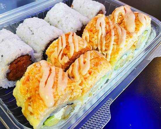 Order Lunch 4:Golden Tiger Roll(8pcs)+Spicy Tuna Roll(8pcs)+miso soup food online from Koya Sushi store, Whittier on bringmethat.com