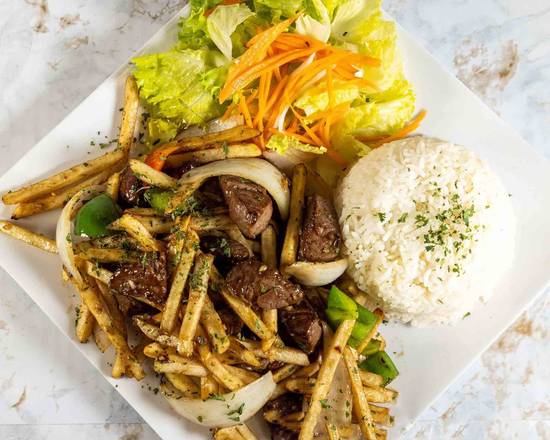 Order 55. Rice with French Fries & Shaken Beef food online from Pho Tung & Cafe store, Lake Forest on bringmethat.com