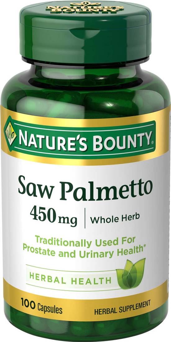 Order Nature's Bounty Saw Palmetto Capsules 450mg (100 ct) food online from Rite Aid store, Palm Desert on bringmethat.com