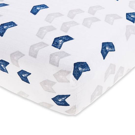 Order aden + anais™ essentials Denim Wash Cotton Muslin Fitted Crib Sheet in Blue food online from Bed Bath & Beyond store, Lancaster on bringmethat.com