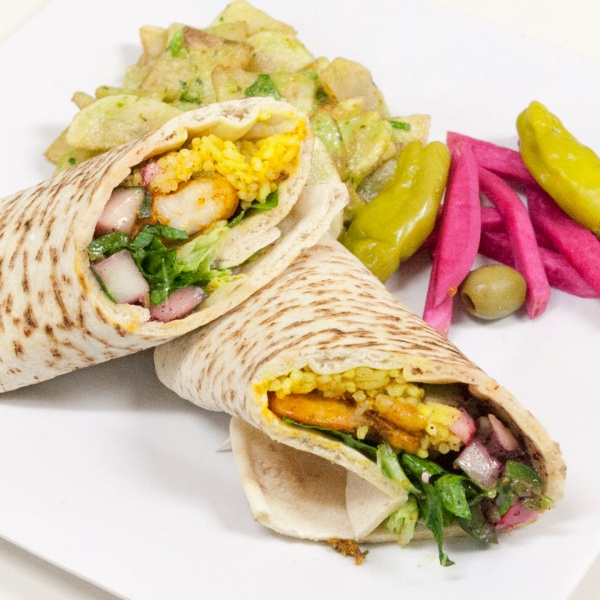 Order Spicy Shrimp Wrap food online from The Green Olive store, Long Beach on bringmethat.com