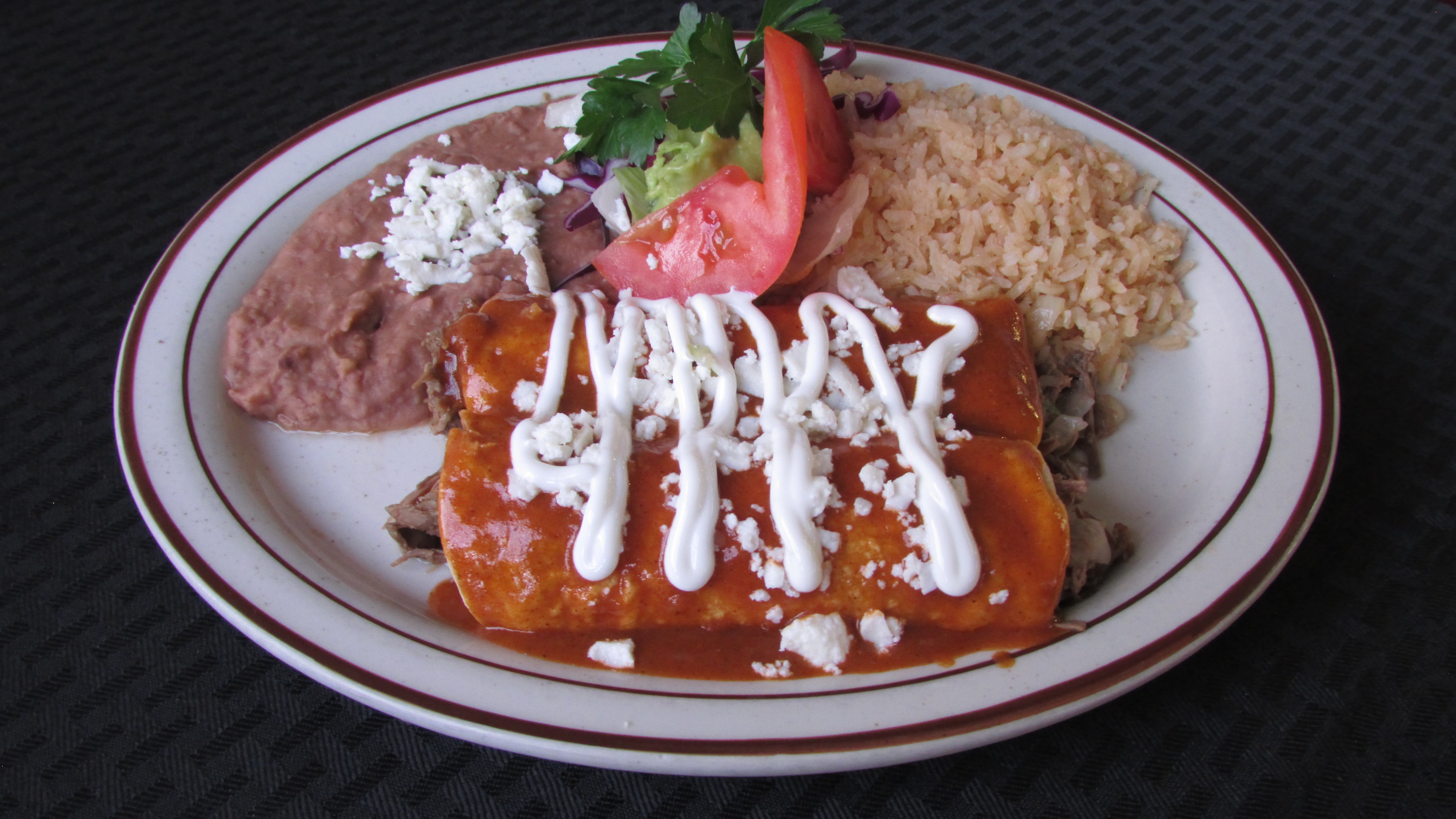 Order Shredded Beef Enchiladas food online from Tortillas Restaurant store, Cathedral City on bringmethat.com