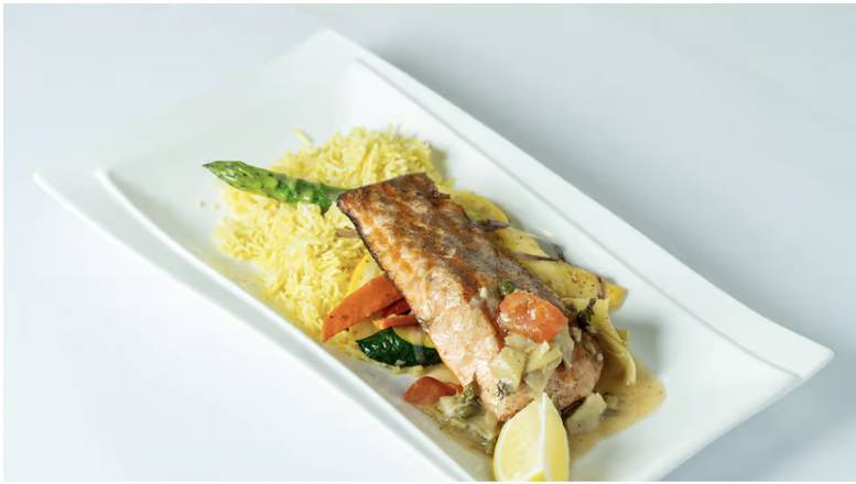 Order Grilled Salmon Genovese food online from Mama Mia's Mediterranean and Italian Cuisine store, Morgan Hill on bringmethat.com
