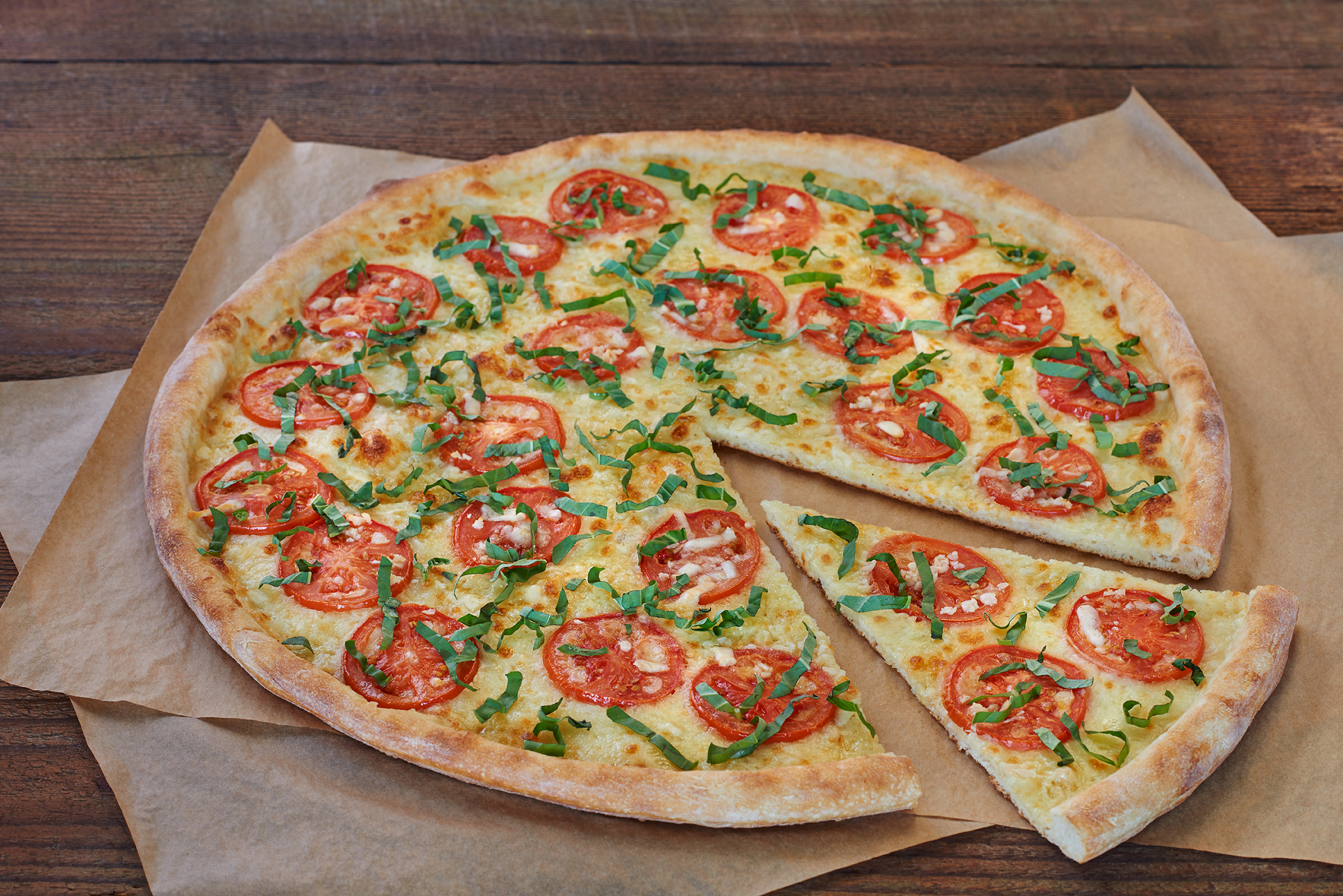 Order Tomato Basil Garlic Pie food online from Flippin Pizza store, Alpharetta on bringmethat.com