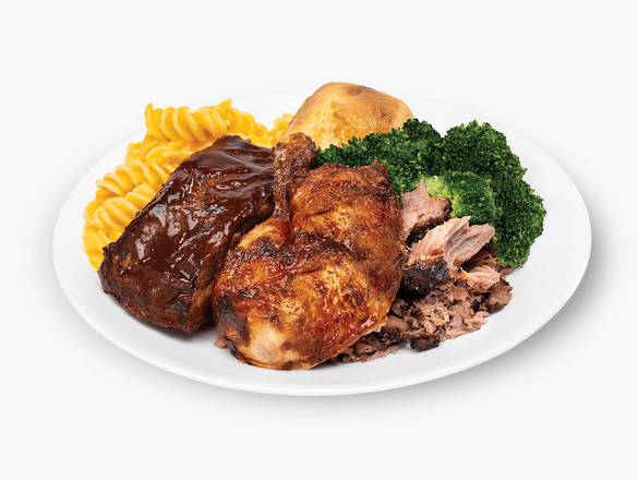 Order 3 Meat Combo Plate - 1/4 Chicken, Ribs & Pulled Pork food online from Boston Market store, Virginia Beach on bringmethat.com