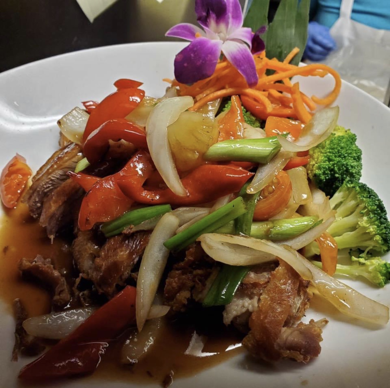 Order Tamarind Duck Dinner food online from Orchid Thai Restaurant & Bar store, Falmouth on bringmethat.com