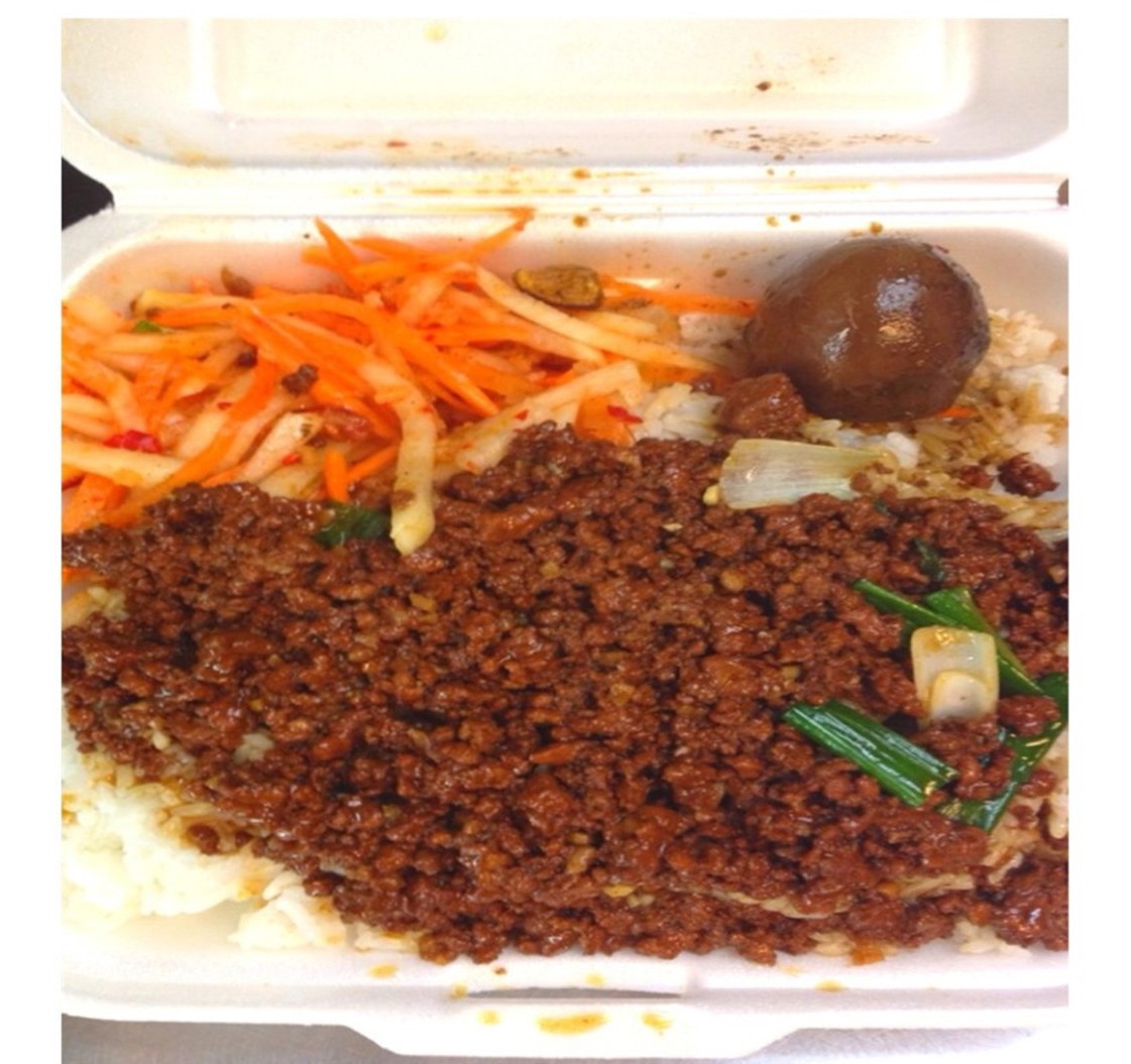 Order Marinated Minced Pork over Rice  food online from Szechuan Express store, Pittsburgh on bringmethat.com