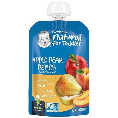 Order Gerber Natural Toddler Food Apple Pear Peach - 3.5 oz food online from Walgreens store, Hometown on bringmethat.com