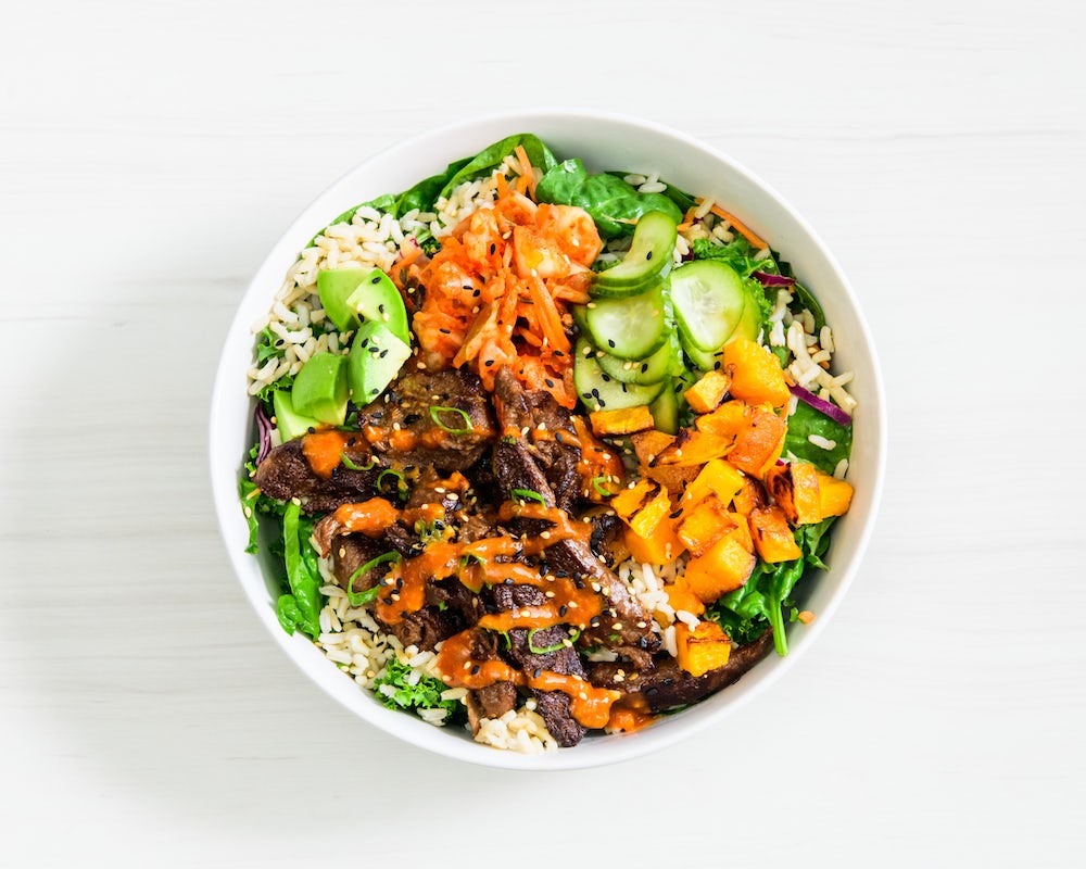 Order Korean Kimchi Beef Bowl food online from Veggie Grill store, Seattle on bringmethat.com