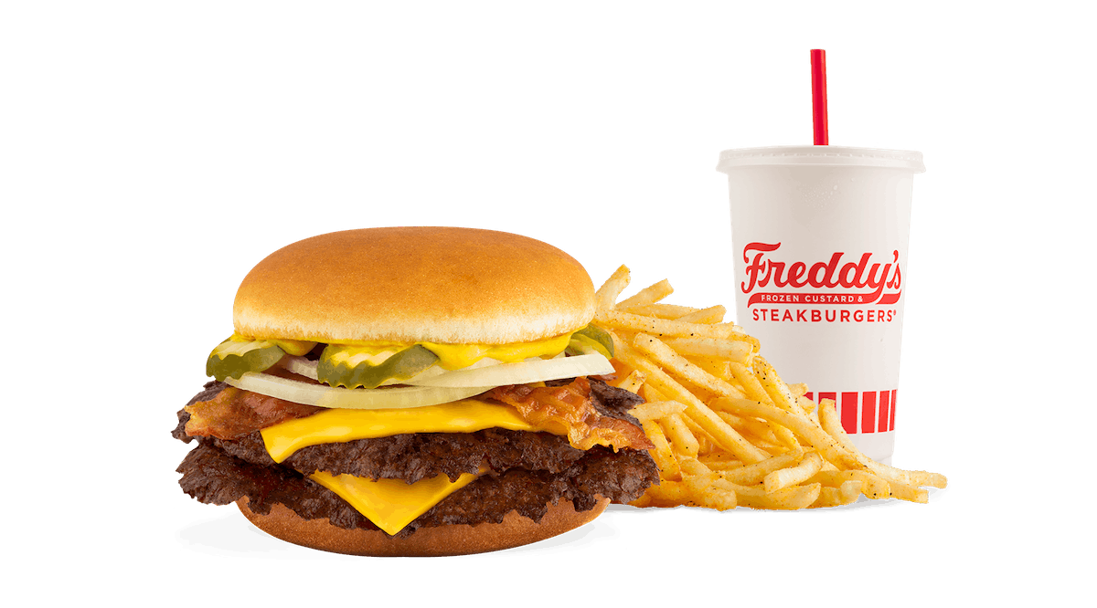 Order #2 Bacon & Cheese Double Steakburger Combo food online from Freddy's Frozen Custard & Steakburgers store, Omaha on bringmethat.com