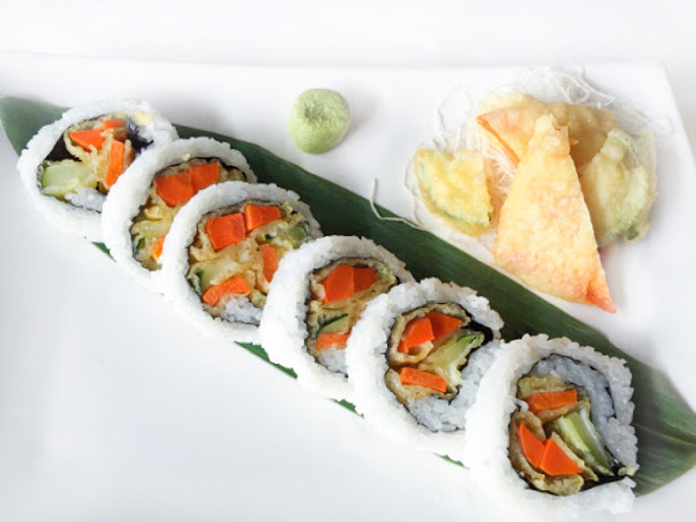 Order Veg Tempura Roll (6pcs) food online from Rainbow Sushi store, Germantown on bringmethat.com