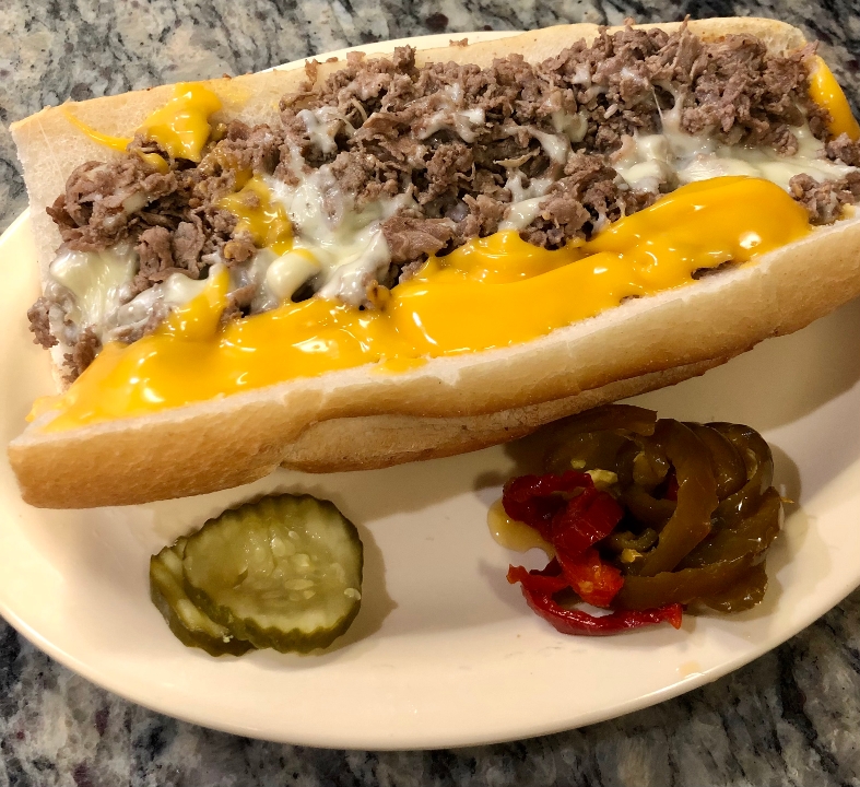 Order Three-cheese Cheesesteak food online from Steak Out store, Mantua Township on bringmethat.com