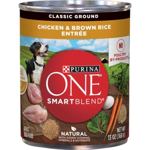 Order Purina ONE SmartBlend Chicken & Brown Rice Entrée Classic Ground Wet Dog Food 13 oz food online from 7-Eleven store, Las Vegas on bringmethat.com