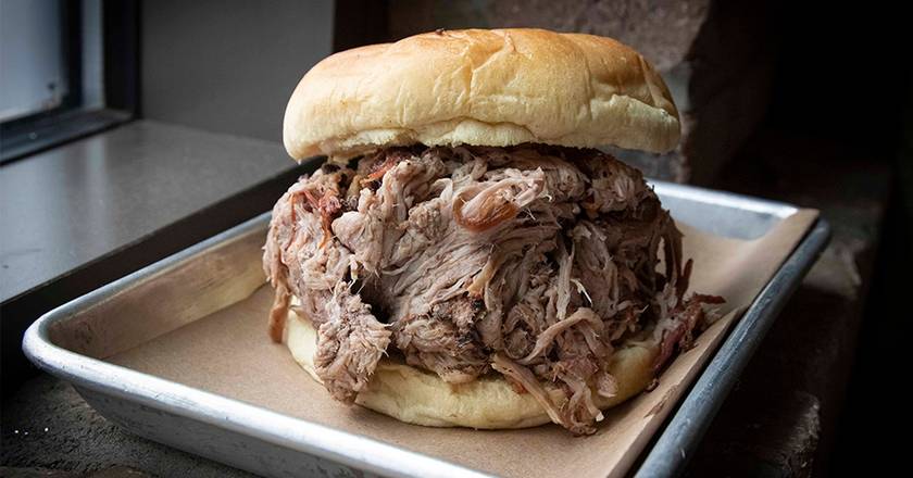 Order BEAR Pulled Pork Sandwich food online from Bear Smokehouse store, New Haven on bringmethat.com