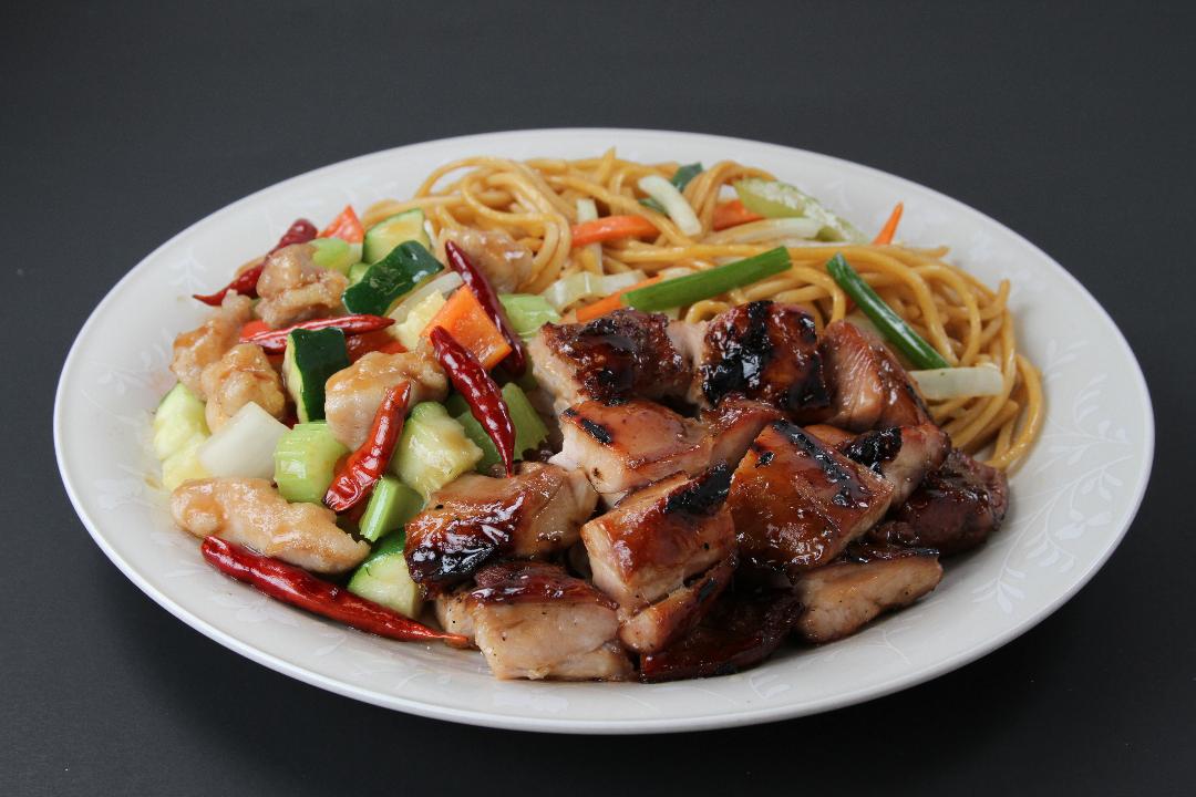 Order 4. Two Entrees with 2 Sides Combo Plate food online from Yong Kang Street store, Paramus on bringmethat.com