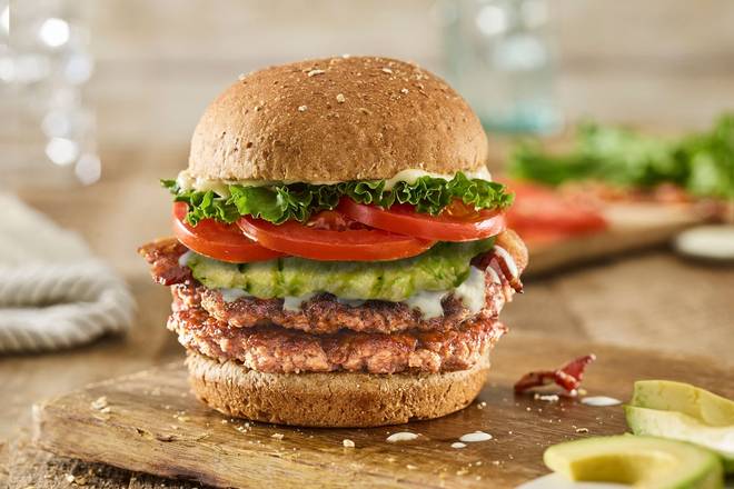 Order DOUBLE AVOCADO BACON CLUB TURKEY BURGER food online from Smashburger store, Hollister on bringmethat.com