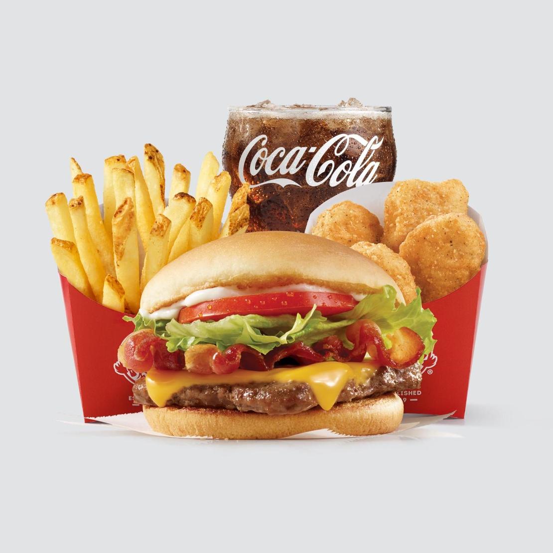 Order Jr. Bacon Cheeseburger – 4 for $4 Meal  food online from Wendy's store, Conyers on bringmethat.com
