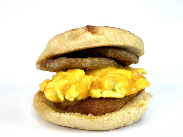 Order ENGLISH MUFFIN BREAKFAST SANDWICH - SAUSAGE food online from TKB Bakery & Deli store, Indio on bringmethat.com
