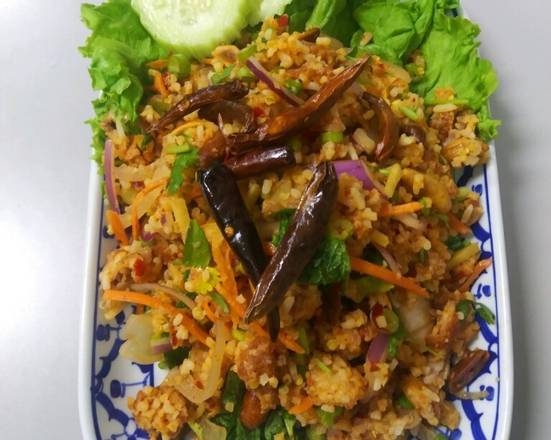 Order Nam with Crispy Rice food online from Tomyumkung Thai Cafe store, Carrollton on bringmethat.com