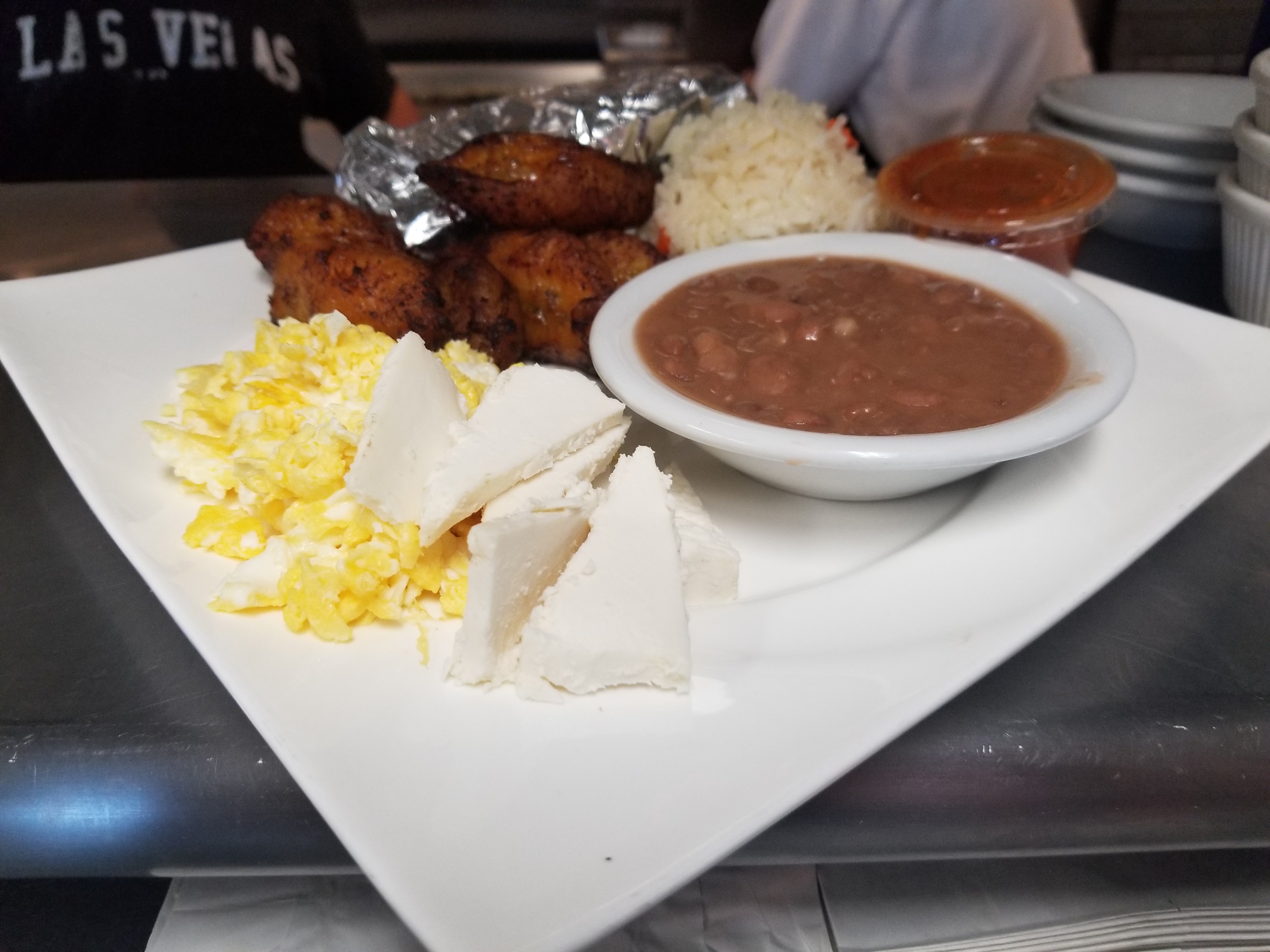 Order Salvadorian Delight (Plantains, Chunks of Queso Fresco, Eggs, Rice and Tortillas) food online from El Taco Chico store, Oak Park on bringmethat.com