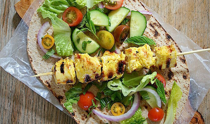 Order CHICKEN KABAB SALAD  food online from Nour Cafe store, Revere on bringmethat.com