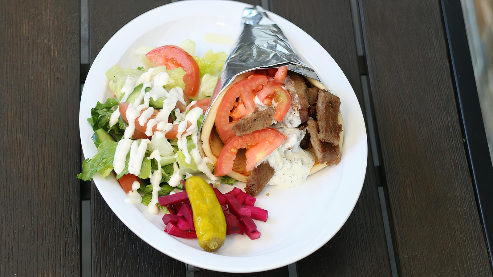 Order 17. Gyro Meat Wrap food online from The Green Olive store, Long Beach on bringmethat.com