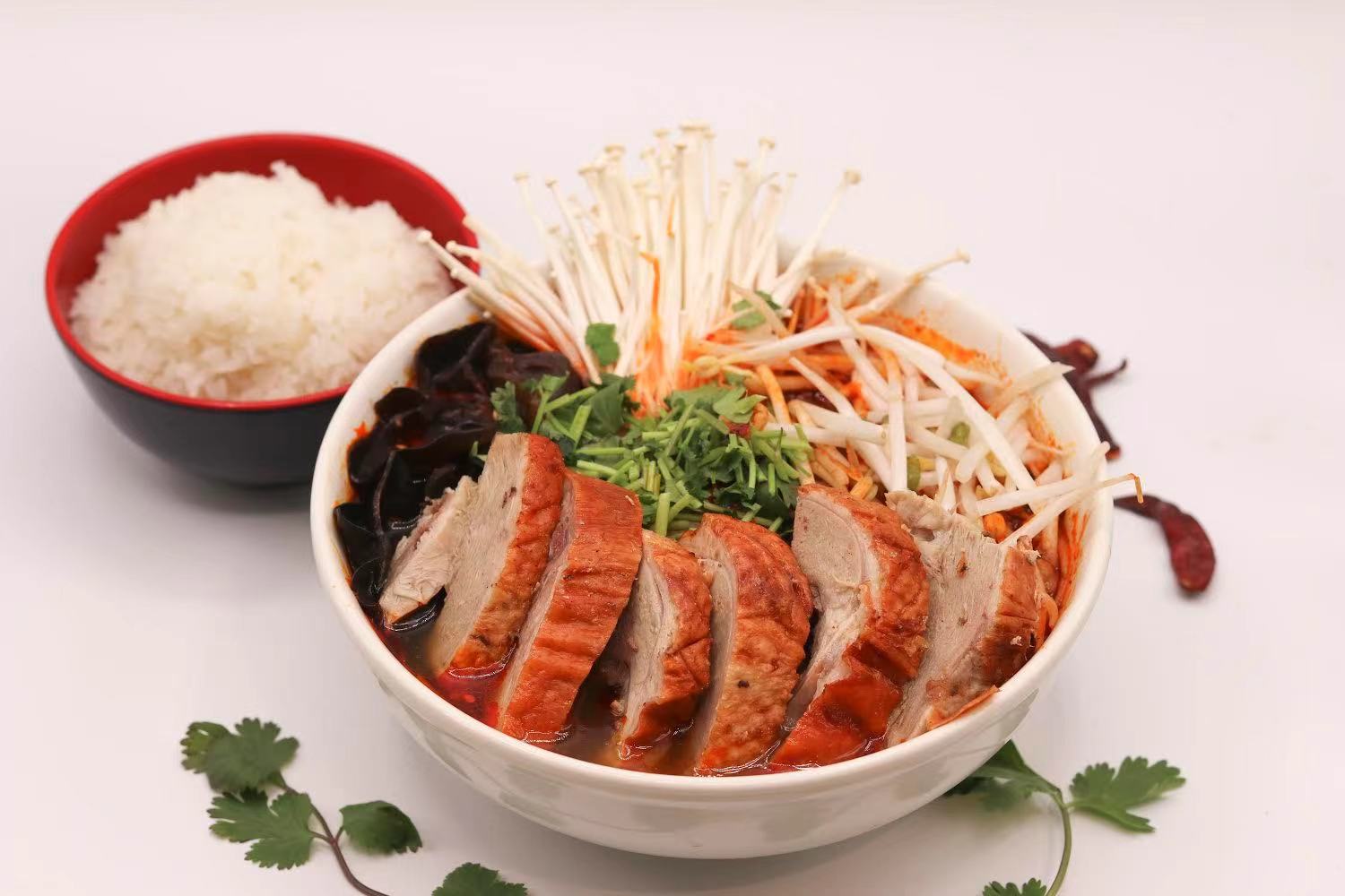 Order Roast Duck Spicy Pot 烤鸭冒菜 food online from Noodle & I store, West Lafayette on bringmethat.com