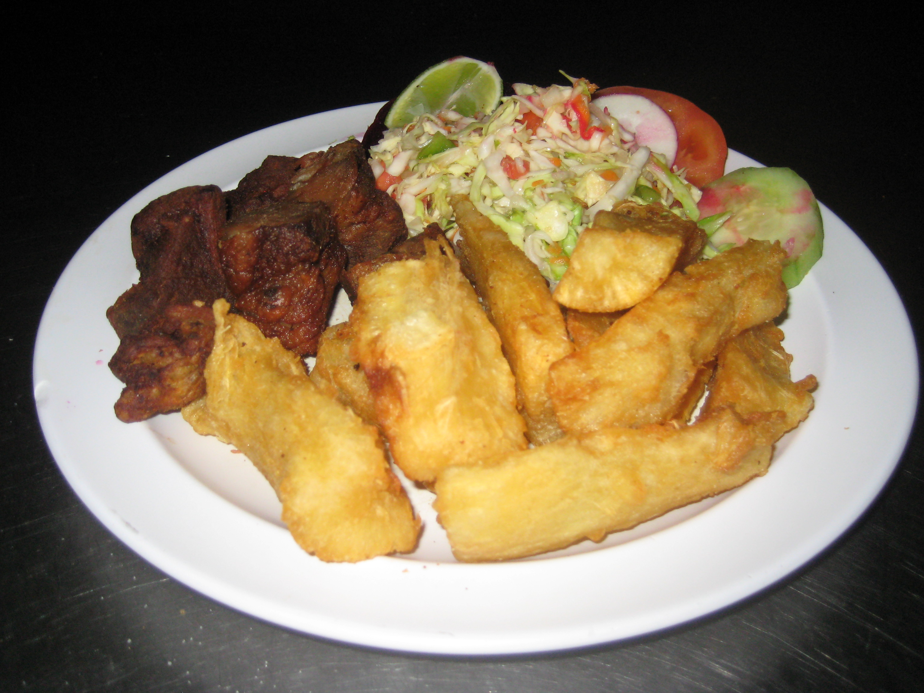 Order Yuca con Chicharron food online from Playa Las Tunas Restaurant store, Los Angeles on bringmethat.com
