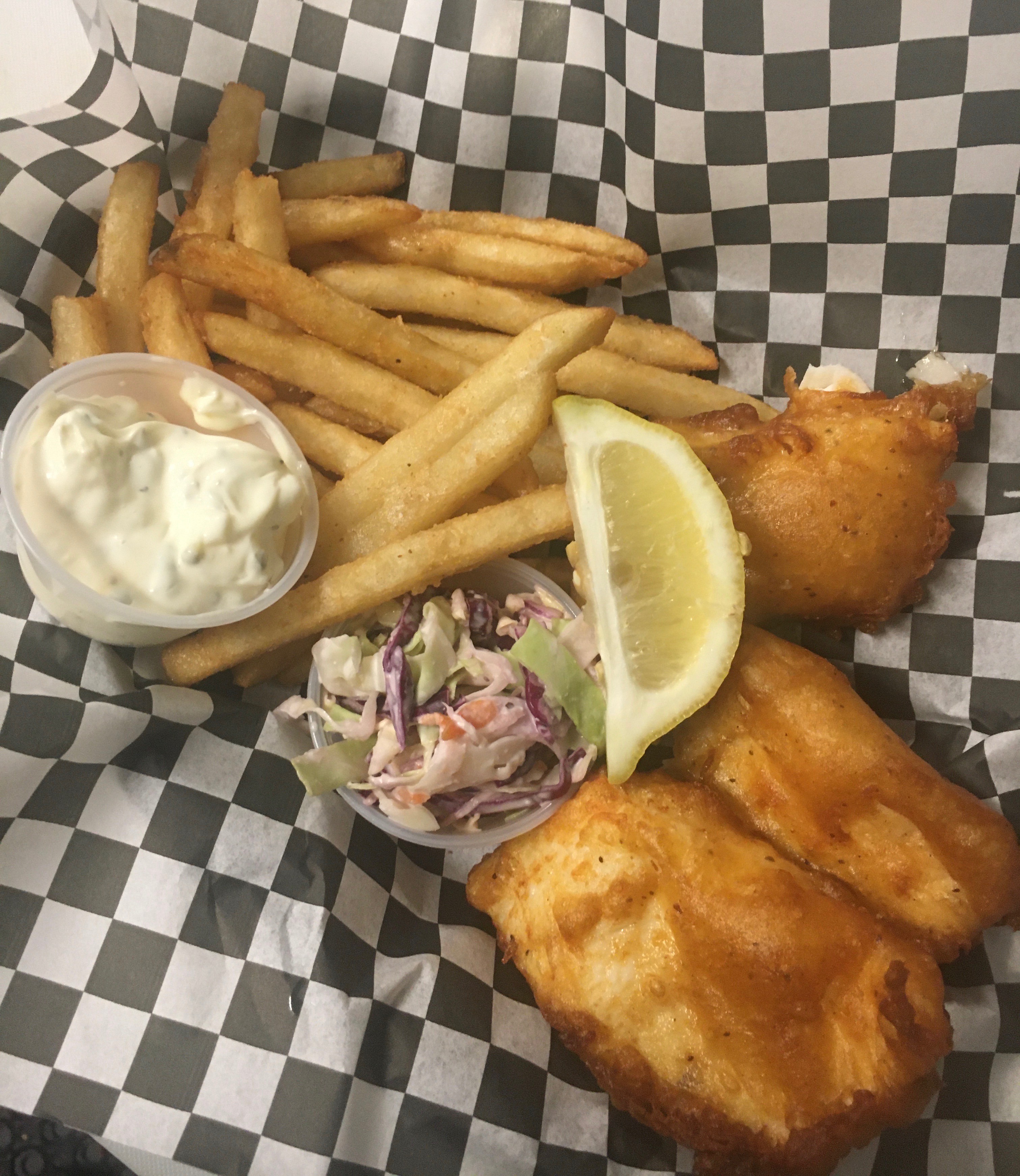 Order Halibut Fish and Chips Basket food online from My Bar store, Portland on bringmethat.com