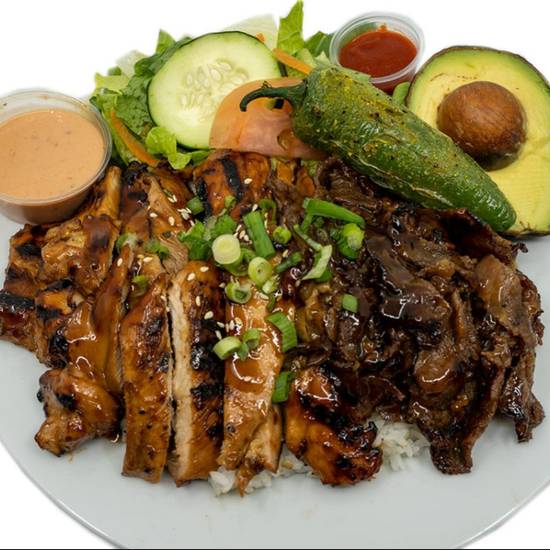 Order 4. Beef & Chicken Combo Plate food online from The Spot Teriyaki store, Covina on bringmethat.com