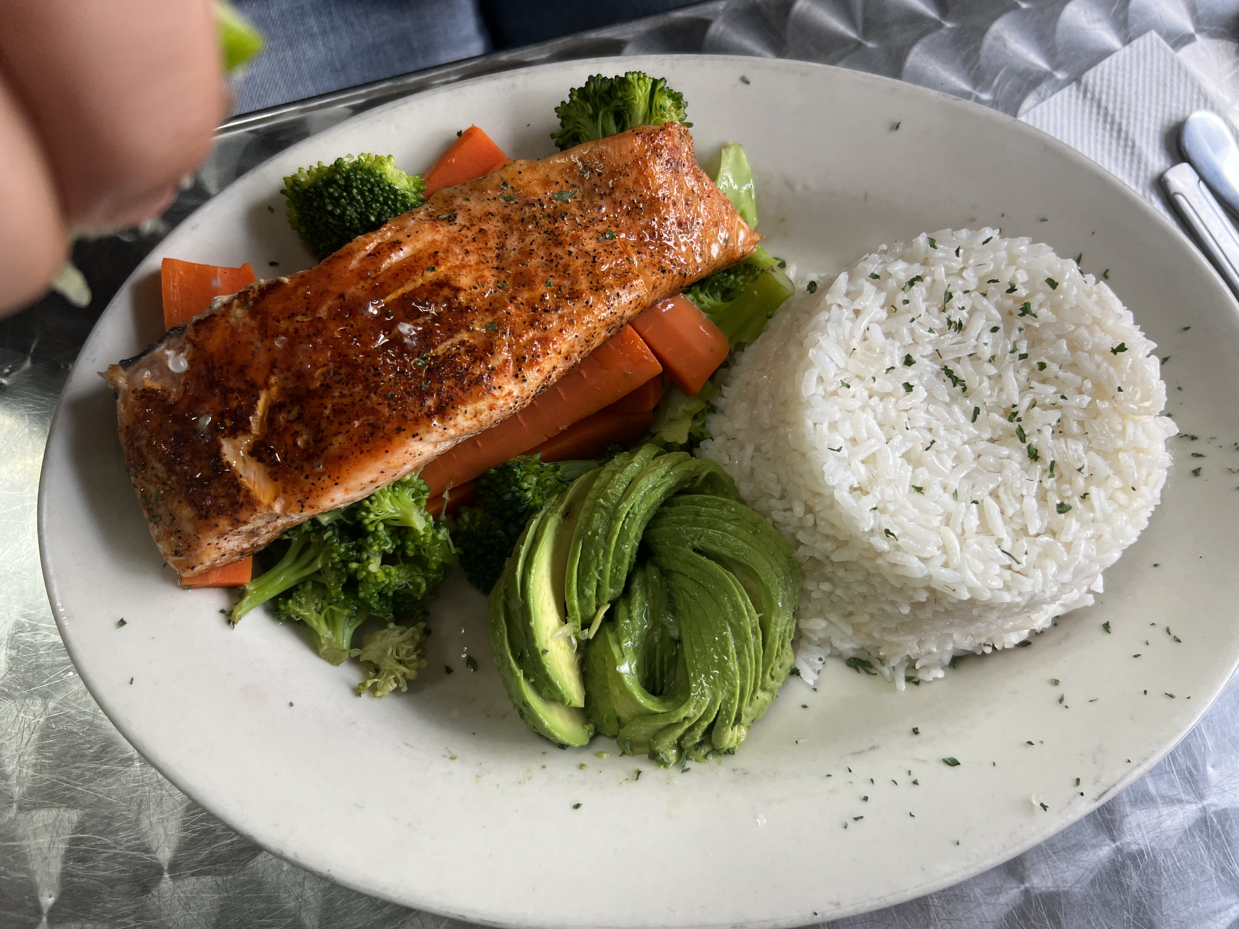 Order Salmon w rice & veggies  food online from Johnny's Pizza Diner store, Bronx on bringmethat.com