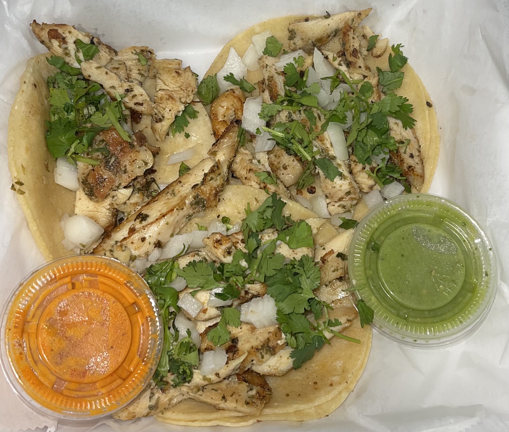 Order 3 Grilled chicken Paisa Tacos food online from La Catrachita Food Truck store, Philadelphia on bringmethat.com