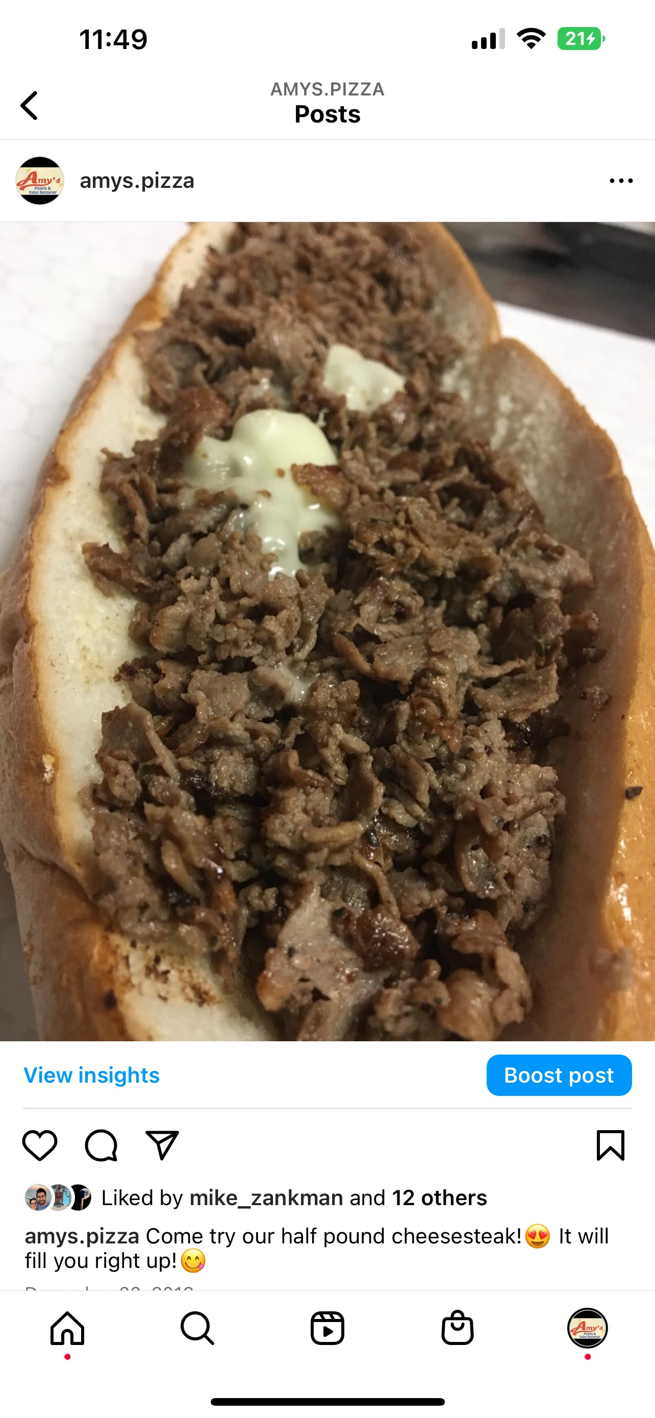 Order Cheesesteak - 1/2 lb. food online from Amy's Family Pizzeria store, Hatboro on bringmethat.com