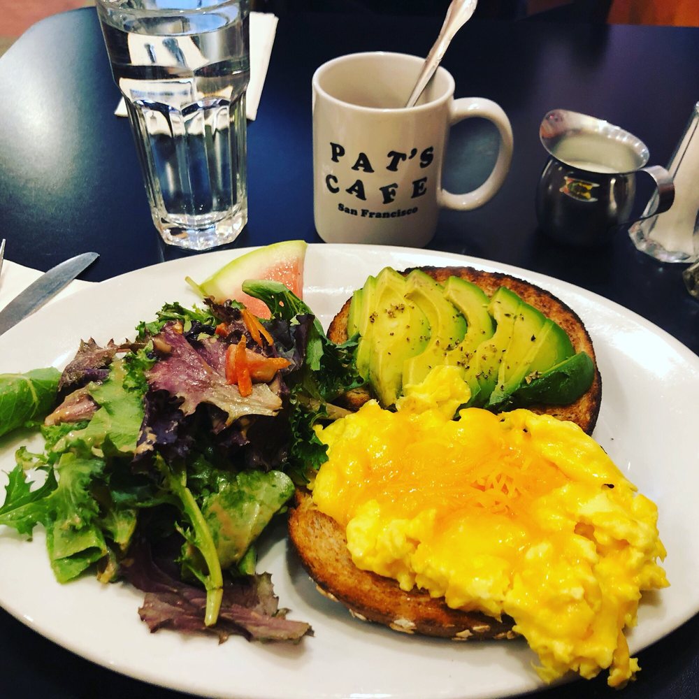 Order Avocado Toast with 1 Egg and Salad Breakfast food online from Pat's Cafe store, San Francisco on bringmethat.com