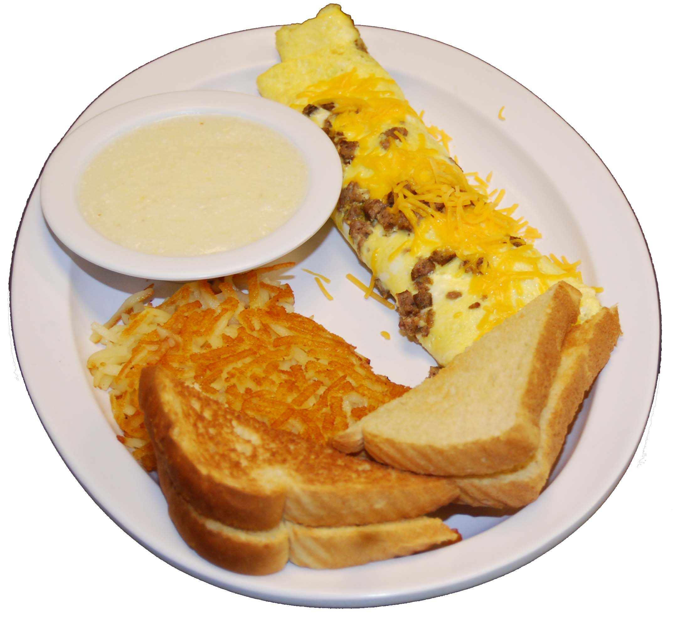 Order Sausage and Cheese Omelette food online from Carolina's Diner store, Greensboro on bringmethat.com