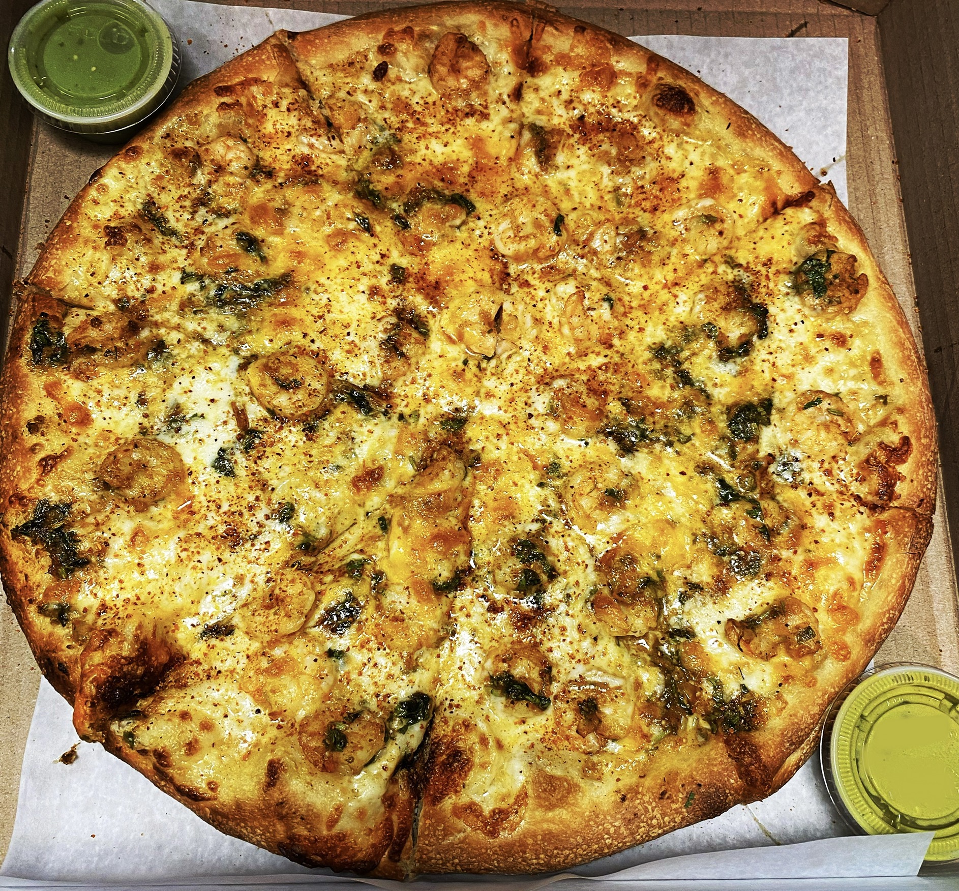 Order 省Mango Habanero & Tomatillo Shrimp Pizza省 food online from Chiquita Pizzeria store, Philadelphia on bringmethat.com