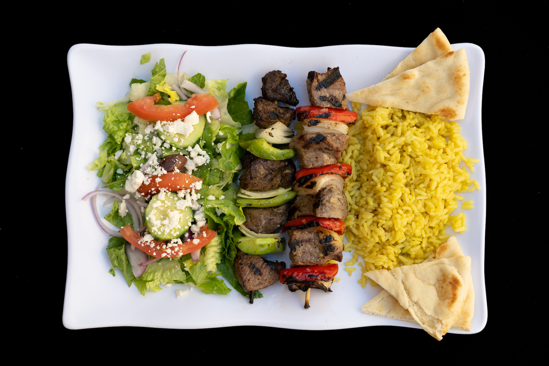 Order Lamb and Beef Kabob food online from Harbor Greek Cafe store, San Diego on bringmethat.com