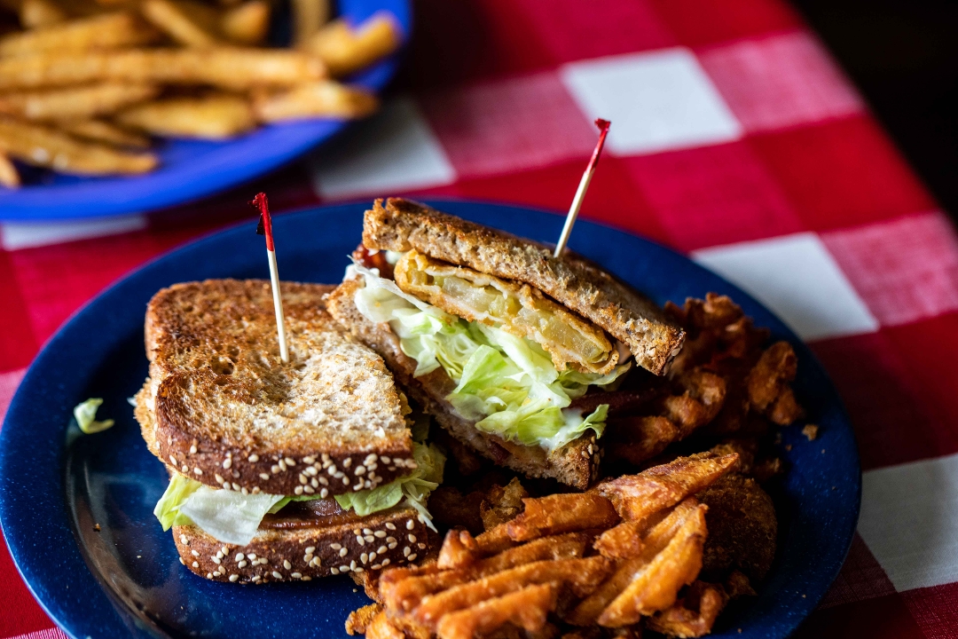 Order Fried Green Tomato BLT food online from The Texan Cafe & Pie Shop store, Hutto on bringmethat.com