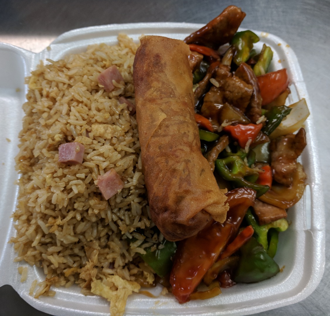 Order L11. Peppered Beef with Tomatoes and Eggroll Lunch food online from Golden Pearl store, Salt Lake City on bringmethat.com