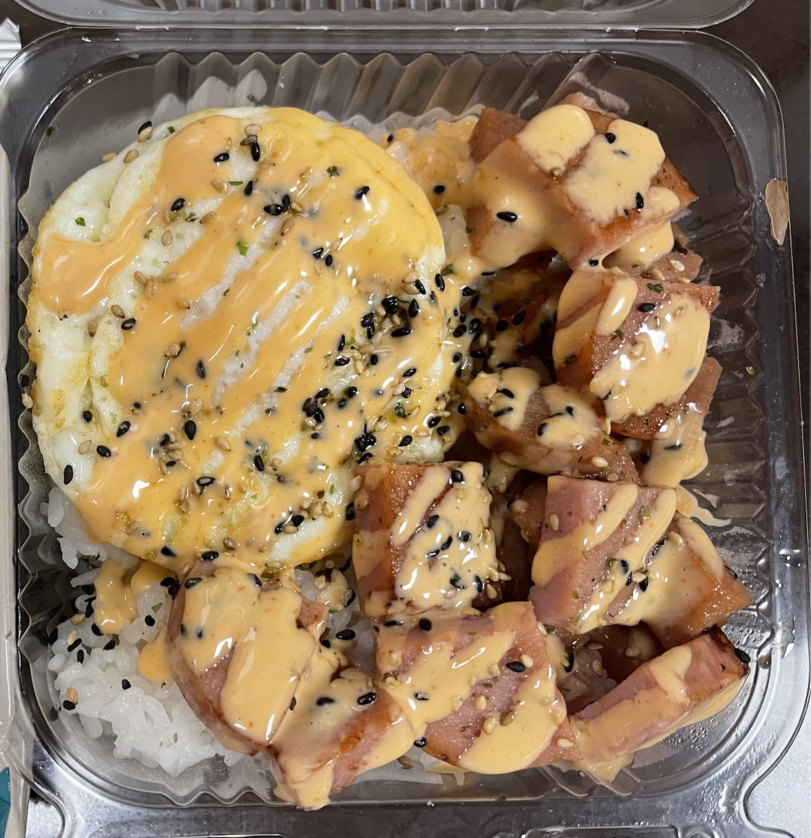 Order Spam & Egg Mini Bowl food online from Poke Island store, Huntington Beach on bringmethat.com