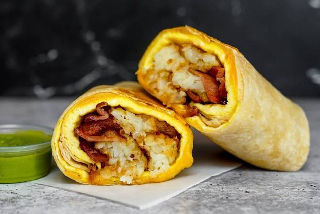 Order Bacon, Egg, & Cheddar Breakfast Burrito food online from Breakfast in Bed store, Troy on bringmethat.com