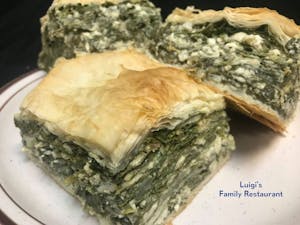 Order Spinach & Cheese Pie with Mini Greek Salad (740 cal) food online from Leo Coney Island store, Shelby Charter Township on bringmethat.com