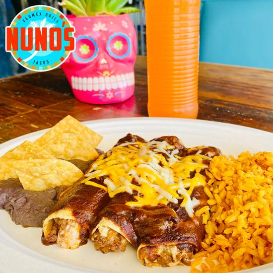 Order ANCHO ENCHILADAS food online from Nuno's Tacos & Vegmex Grill store, Dallas on bringmethat.com
