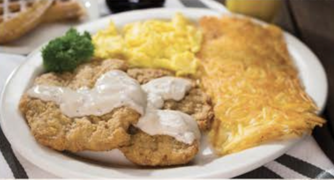 Order Chicken Fried Steak and Eggs Platter food online from Perkos Cafe store, Madera on bringmethat.com