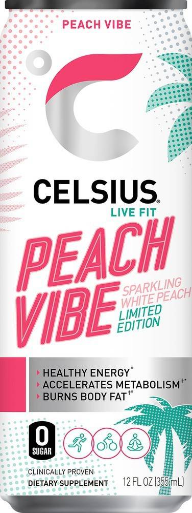 Order Celsius Sparkling Drink Peach Vibe (12 oz) food online from Rite Aid store, Toledo on bringmethat.com