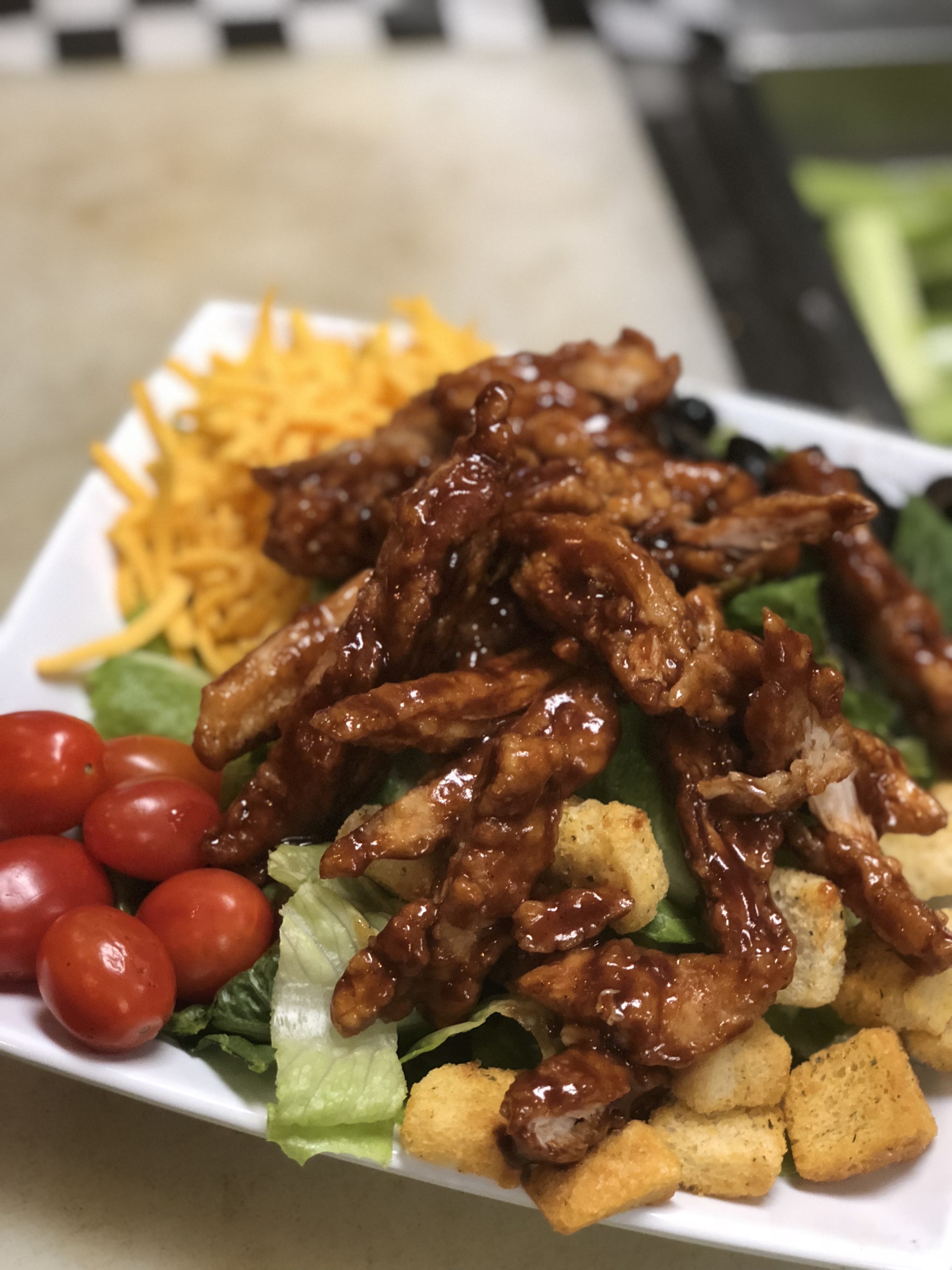 Order Crispy BBQ Chicken Salad food online from Dominic's Bar & Grille store, Monrovia on bringmethat.com